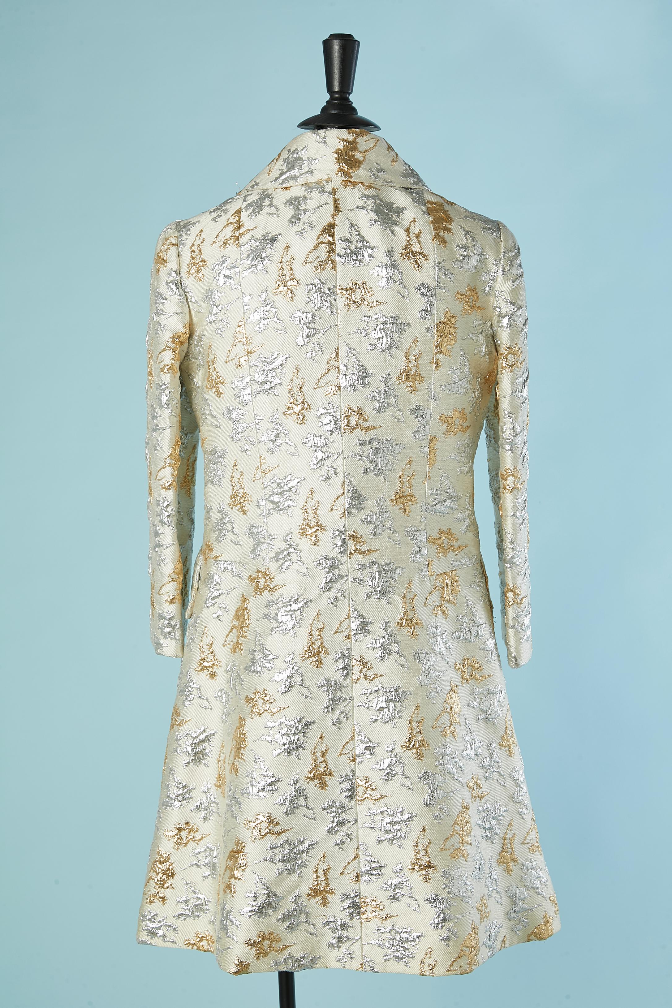 Coat and dress silver and gold brocade ensemble Circa 1960's For Sale 1