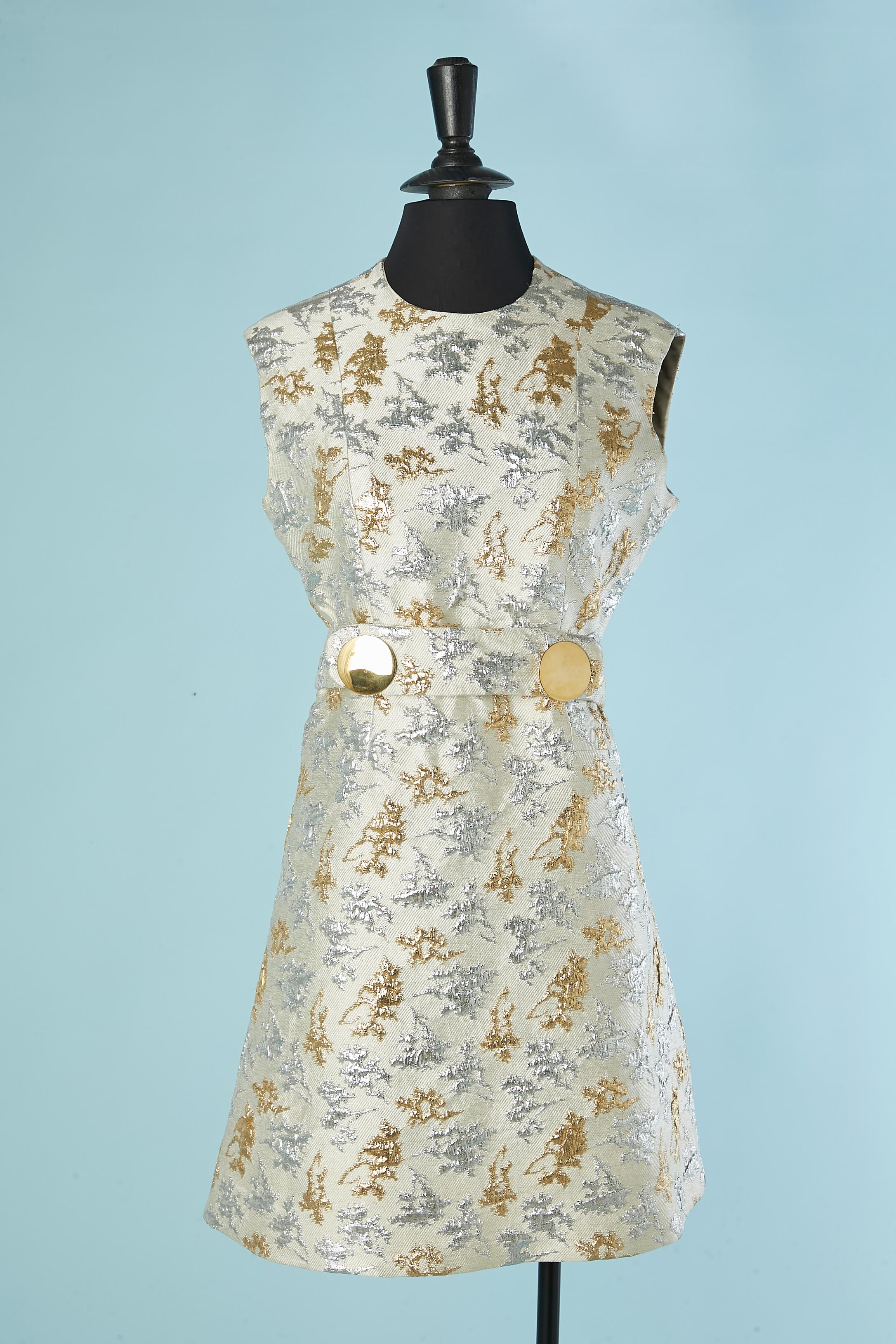 Coat and dress silver and gold brocade ensemble Circa 1960's For Sale 3