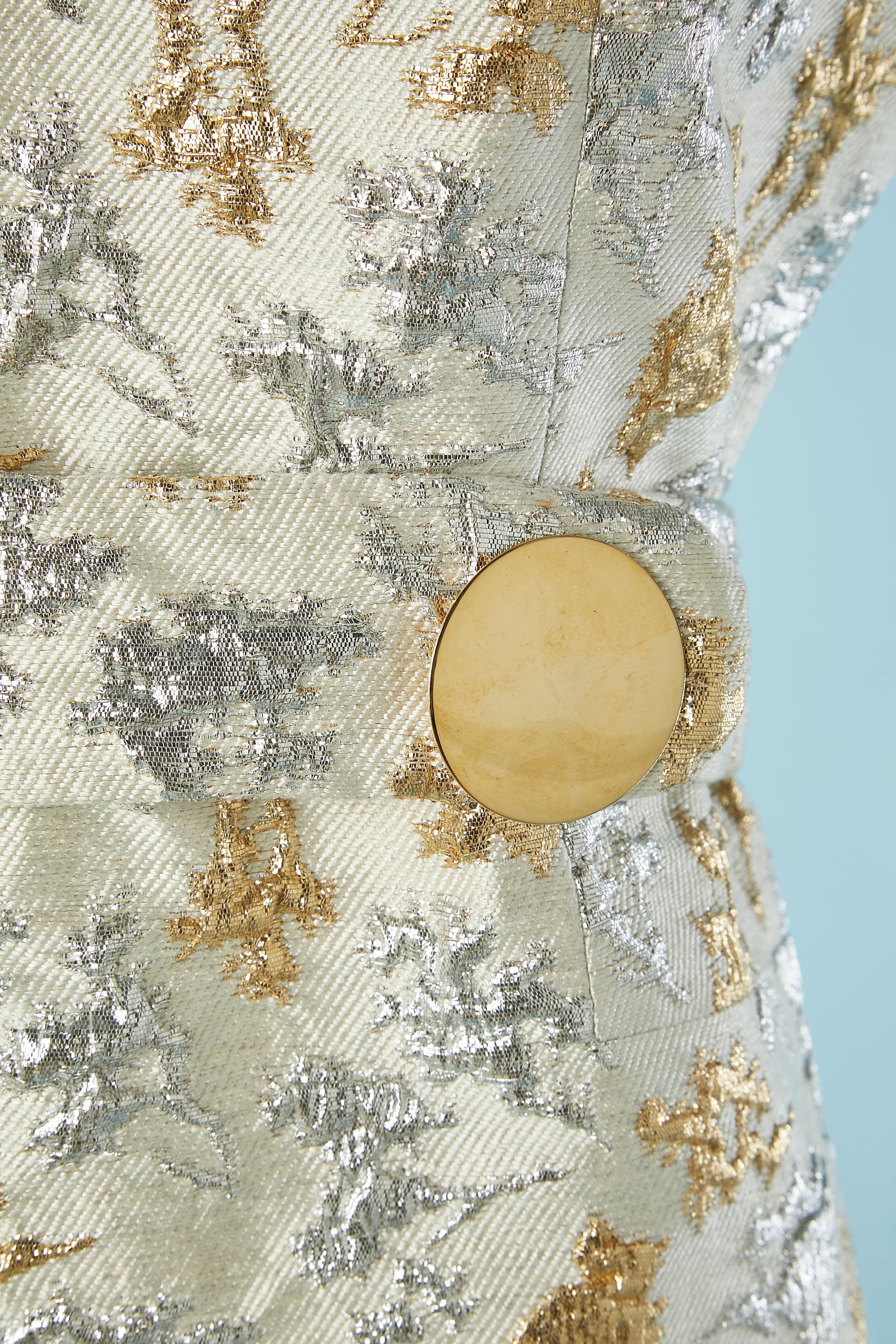 Coat and dress silver and gold brocade ensemble Circa 1960's For Sale 4