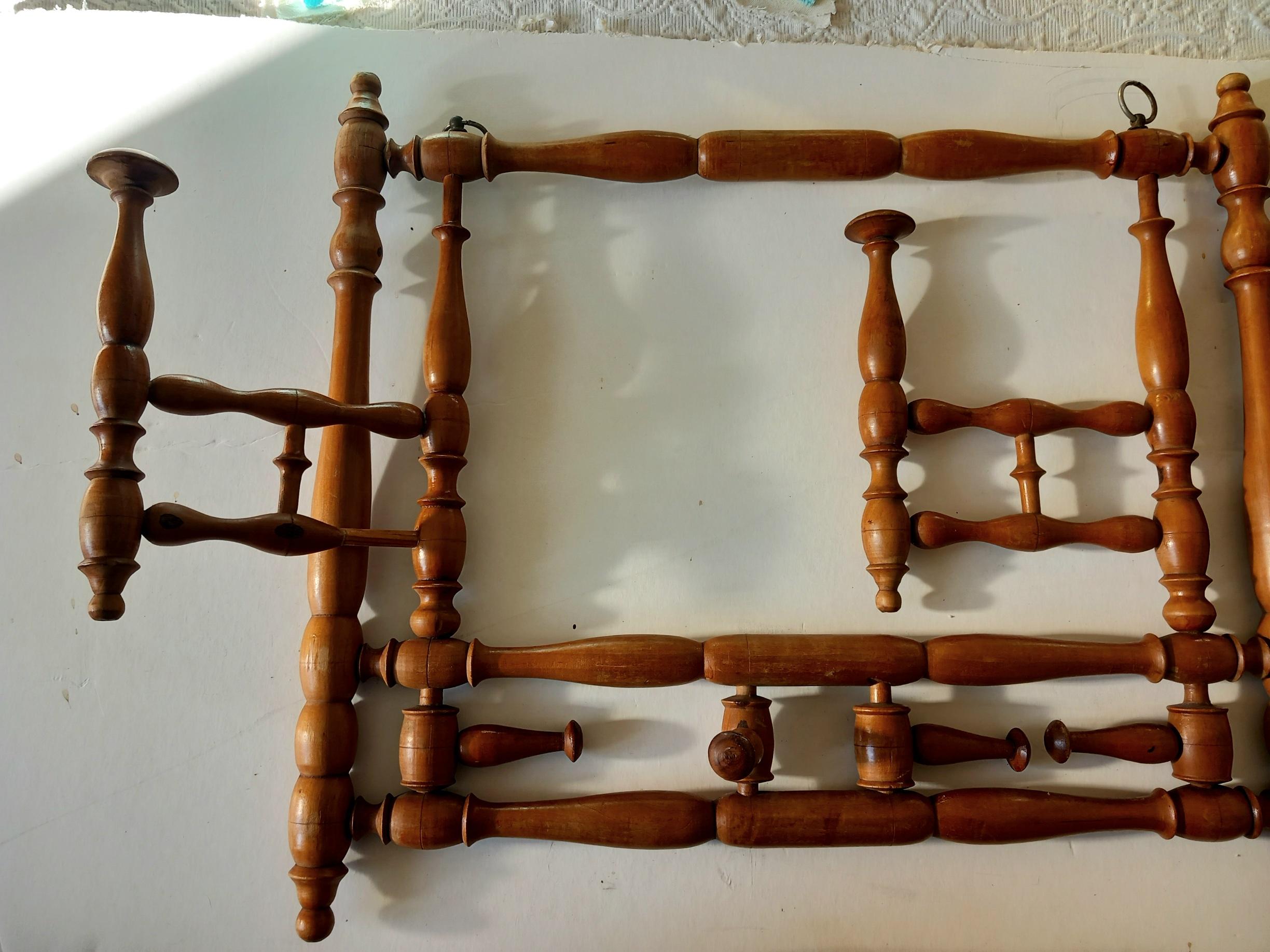 Spanish Coat Rack and Hat Tourned Wood with 8 Folding Hooks, Spain, 19th Century For Sale