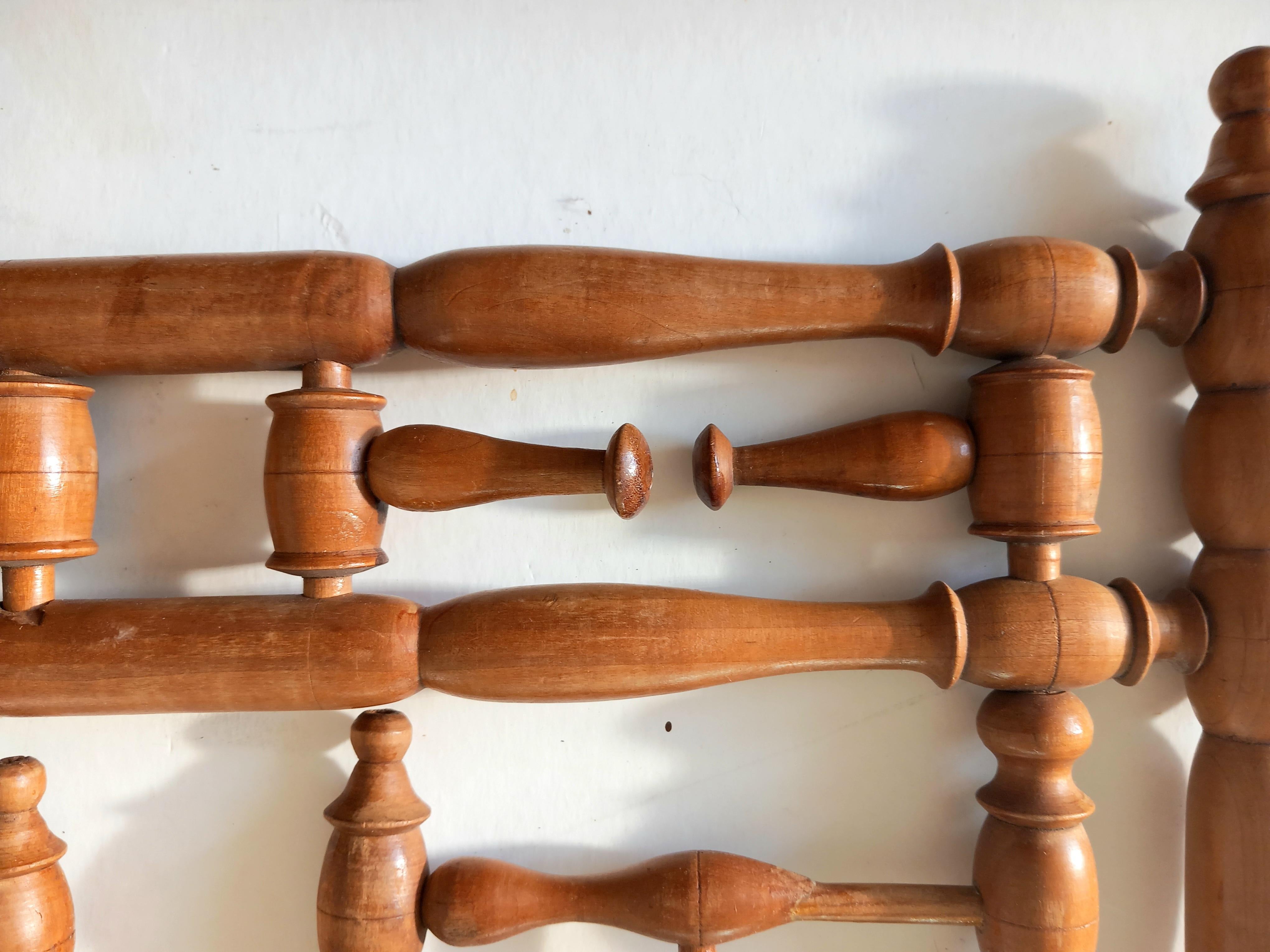 Beech Coat Rack and Hat Tourned Wood with 8 Folding Hooks, Spain, 19th Century For Sale