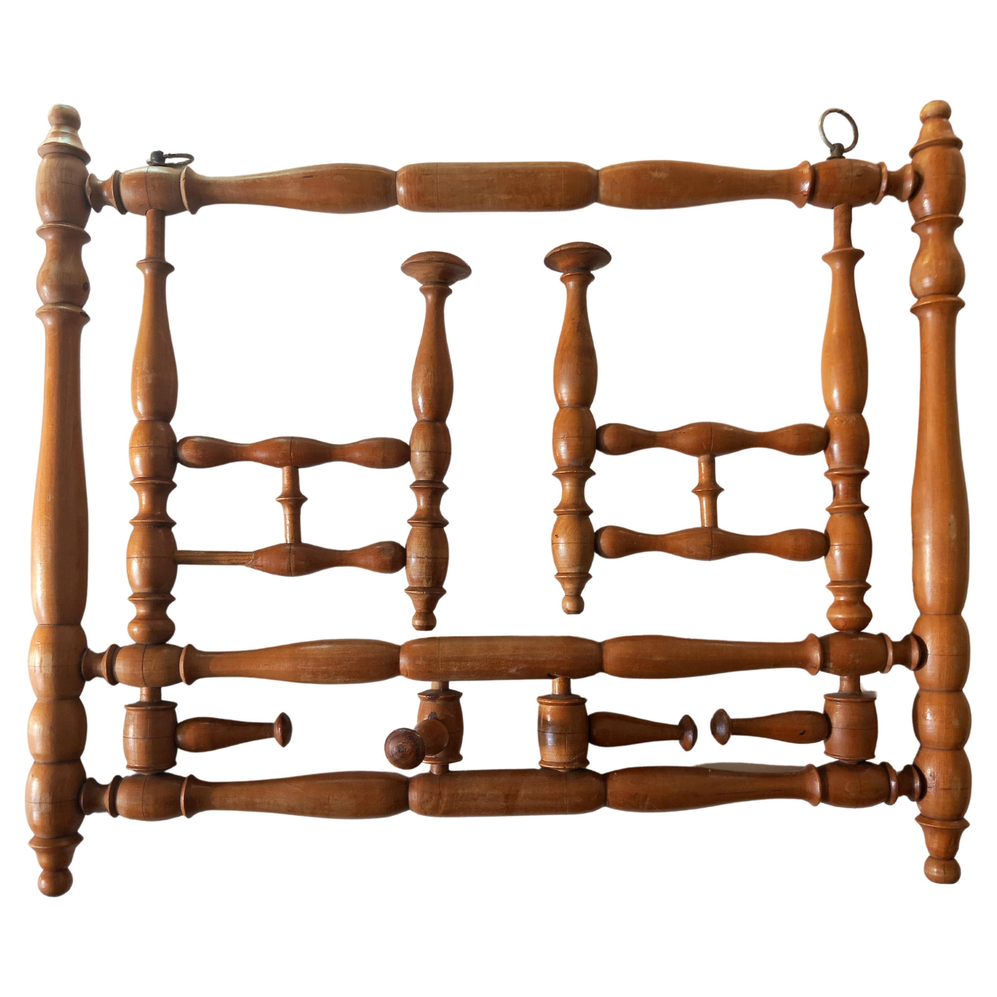 Coat Rack and Hat Tourned Wood with 8 Folding Hooks, Spain, 19th Century