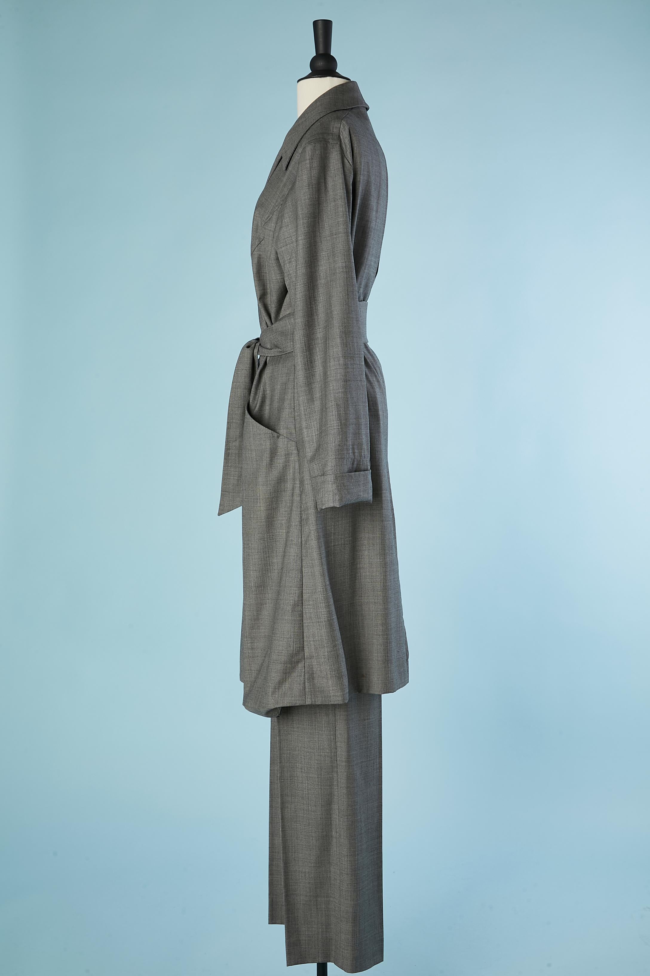 Completo di cappotto e pantaloni in lana grigia Thierry Mugler Couture In condizioni buone in vendita a Saint-Ouen-Sur-Seine, FR