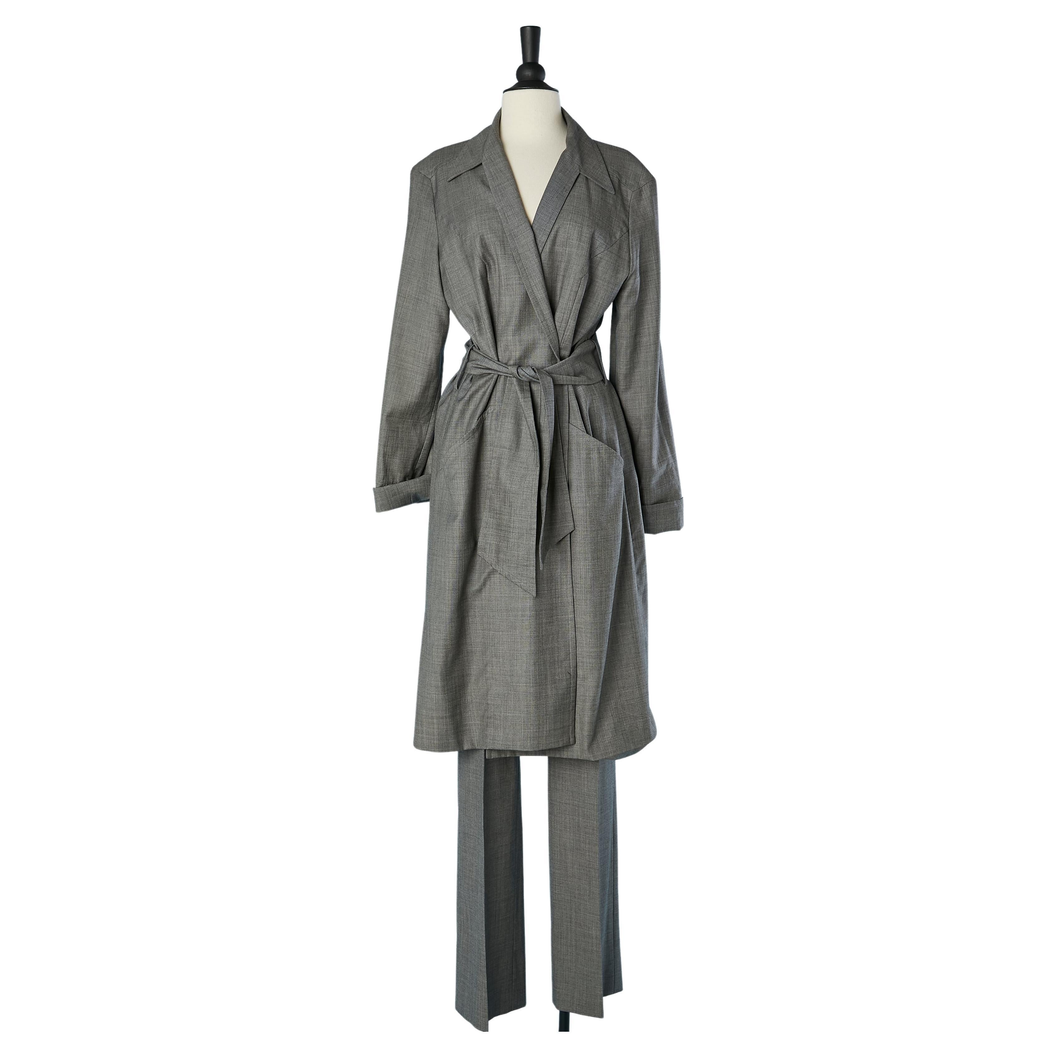 Coat and trouser ensemble in grey wool Thierry Mugler Couture  For Sale
