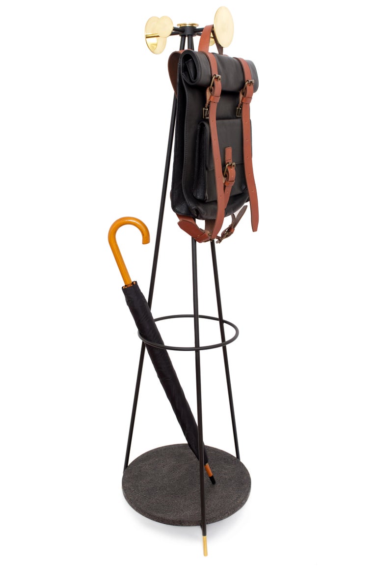 Modern Coat and Umbrella Stand, Brass and Metal, Contemporary Mexican Design For Sale