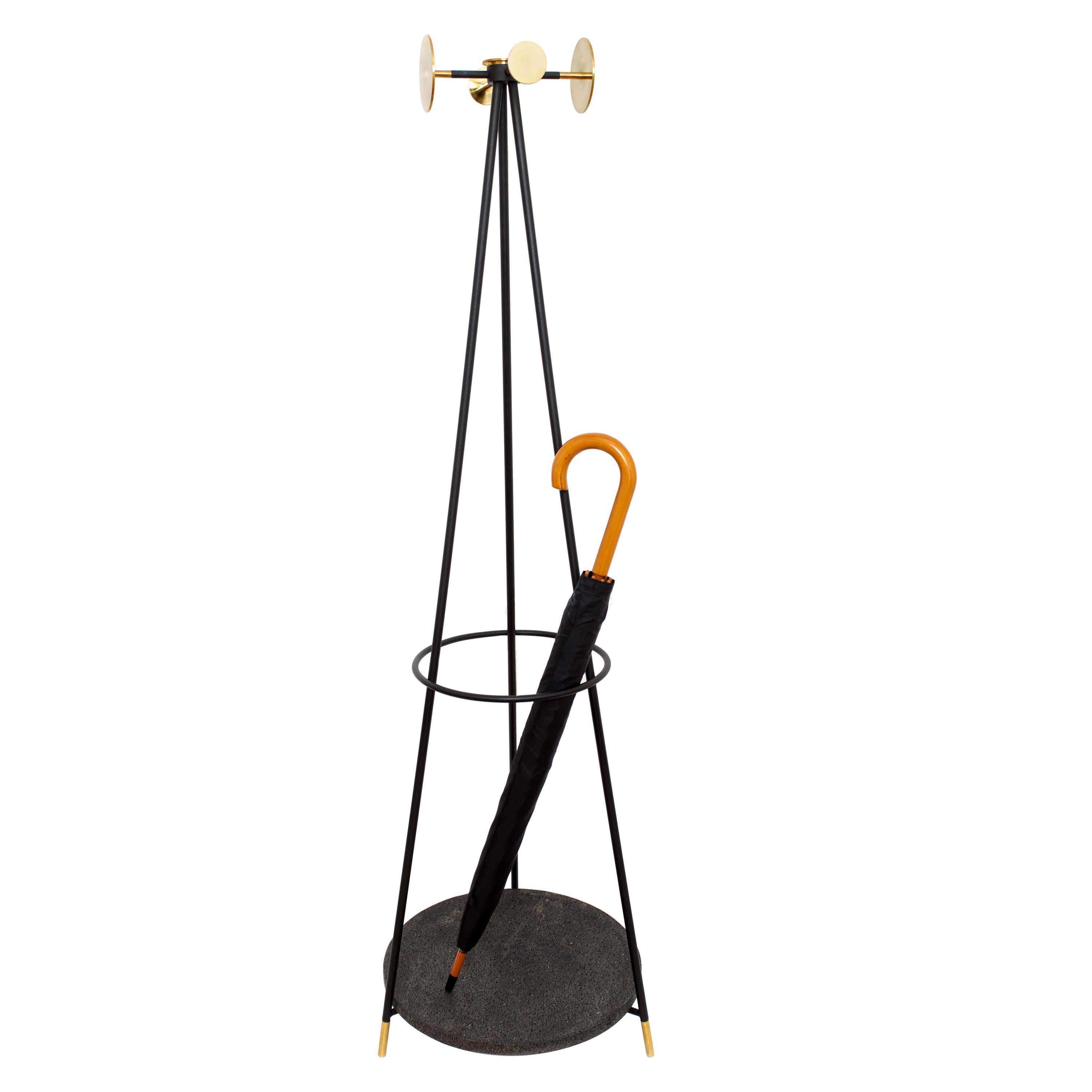 Coat and Umbrella Stand, Brass and Metal, Contemporary Mexican Design
