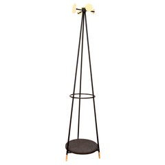 Coat and Umbrella Stand with Brass and Stone, Contemporary Mexican Design