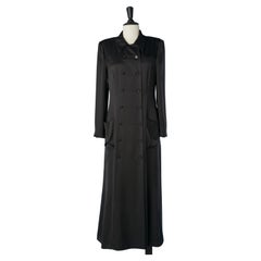 Coat/evening double breasted dress in black silk satin Chanel 