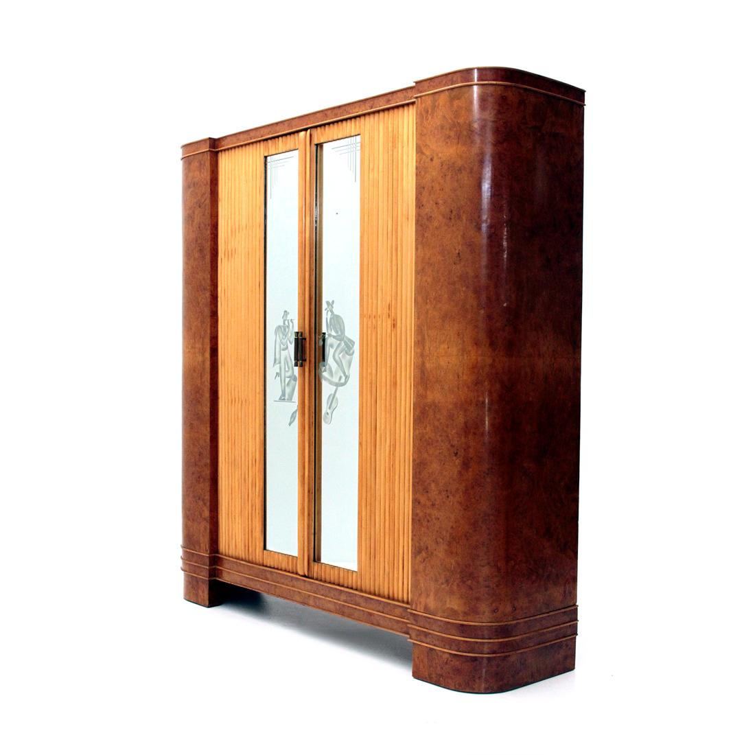 Italian Coat Hanger Cabinet with Sliding Doors, 1940s