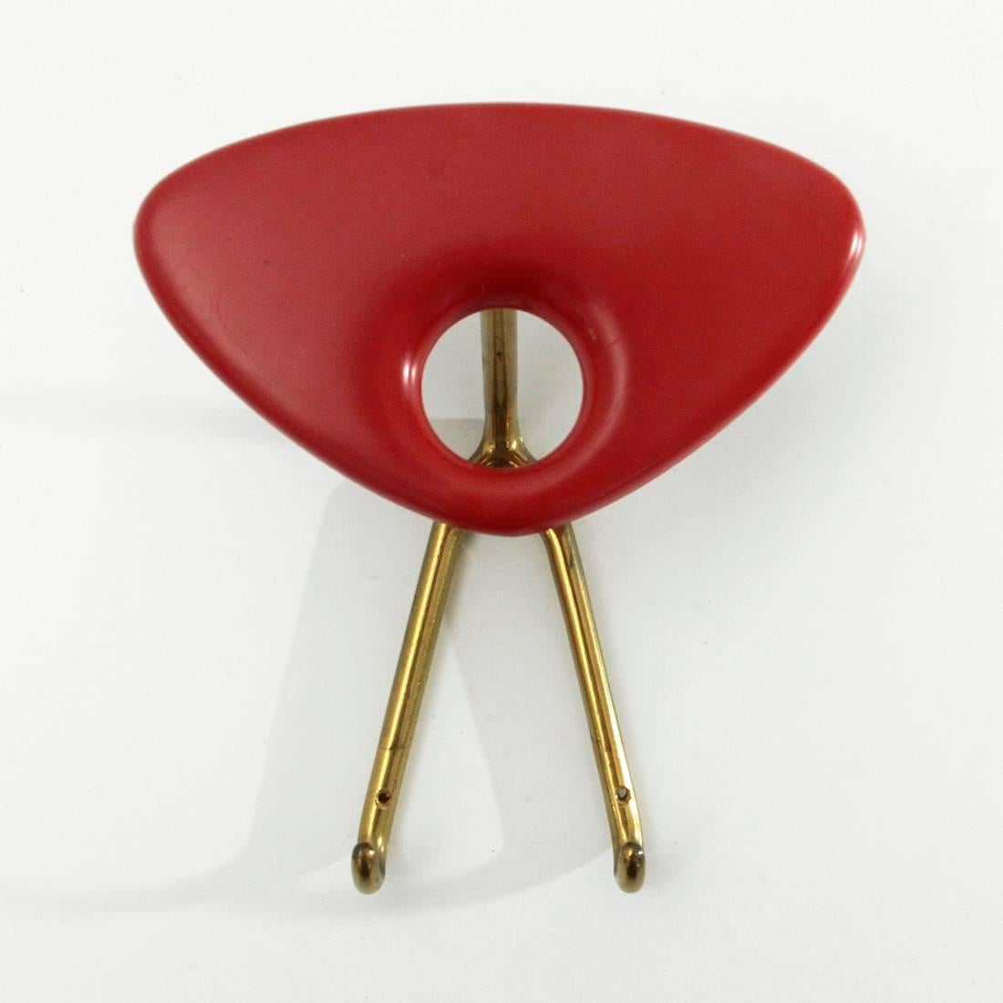 Italian Coat Hanger in Red Plastic and Brass, 1950s