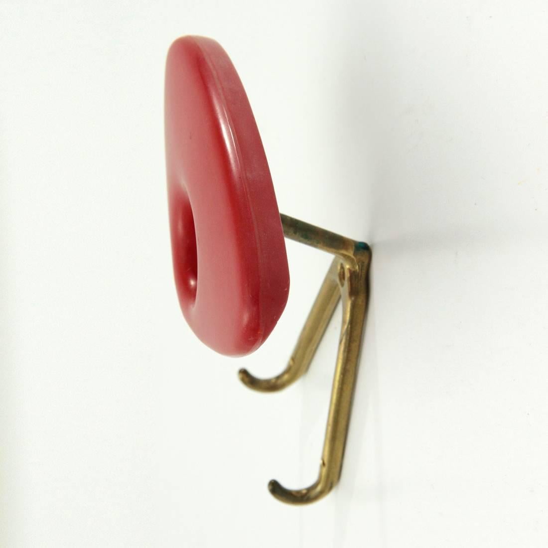 Mid-20th Century Coat Hanger in Red Plastic and Brass, 1950s