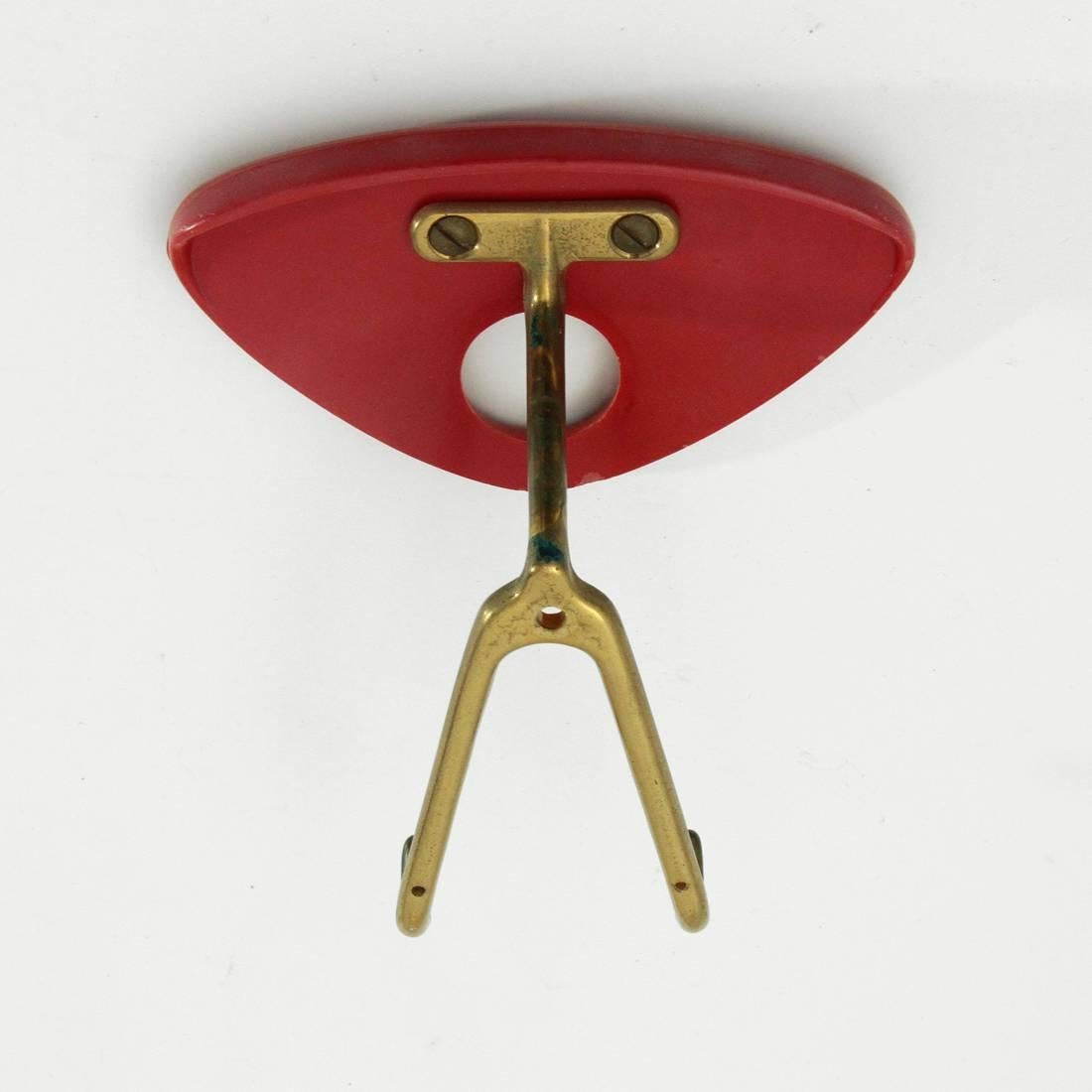 Coat Hanger in Red Plastic and Brass, 1950s 1