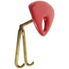 Coat Hanger in Red Plastic and Brass, 1950s