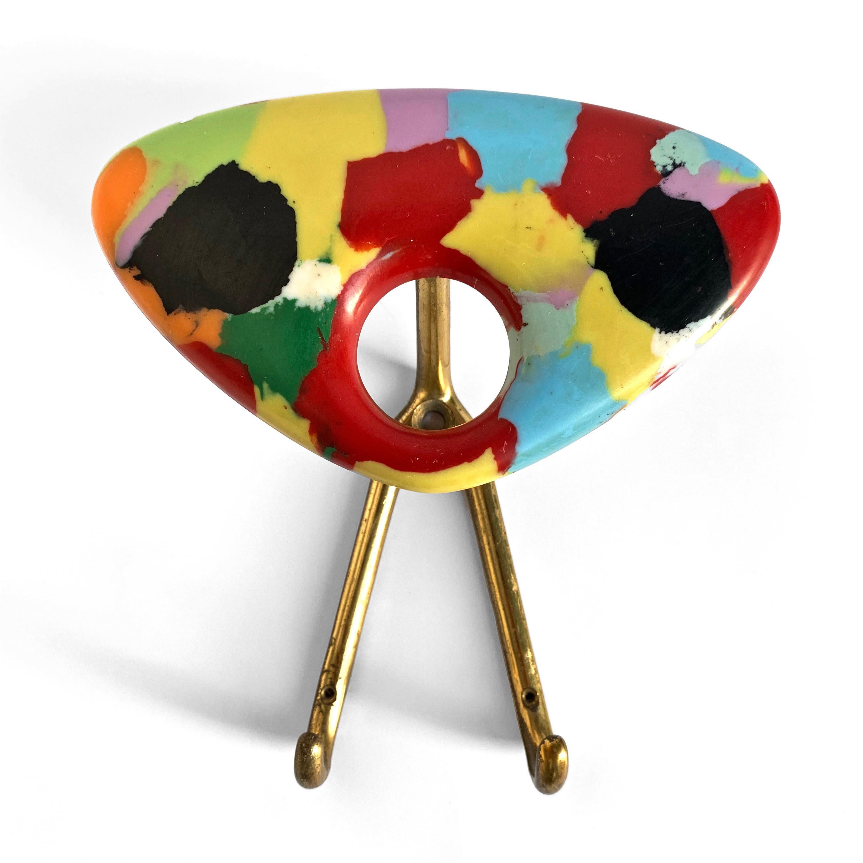 Mid-Century Modern Coat Hanger Made of Multicolored Plastic and Brass, Italy, 1950s