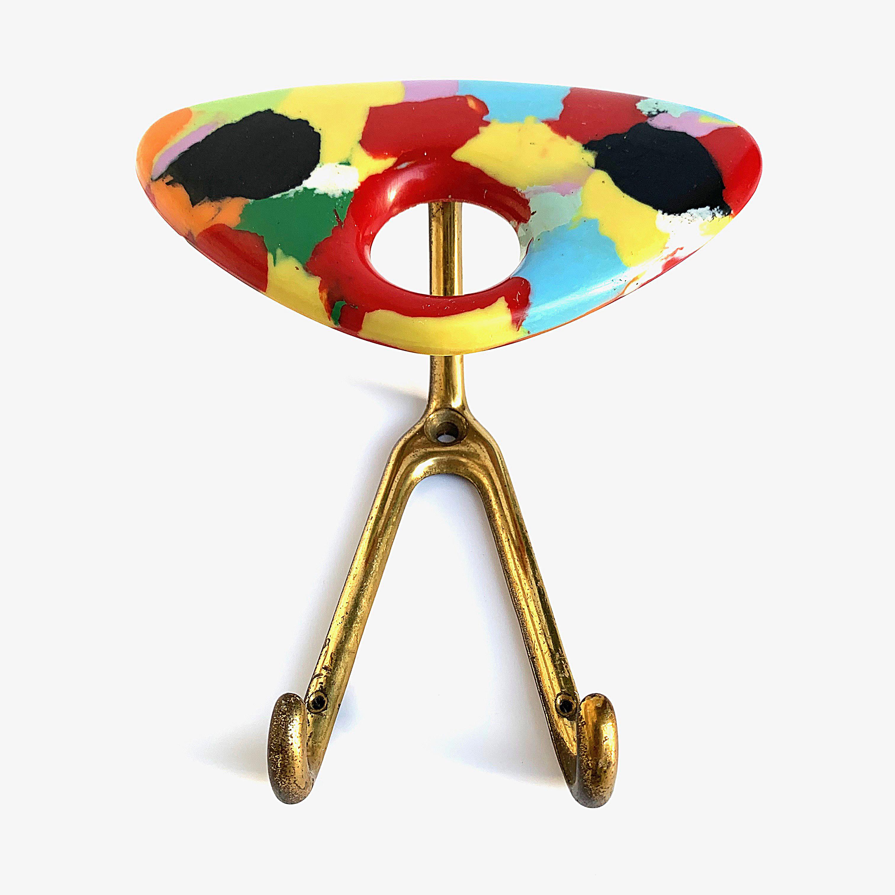 Italian Coat Hanger Made of Multicolored Plastic and Brass, Italy, 1950s