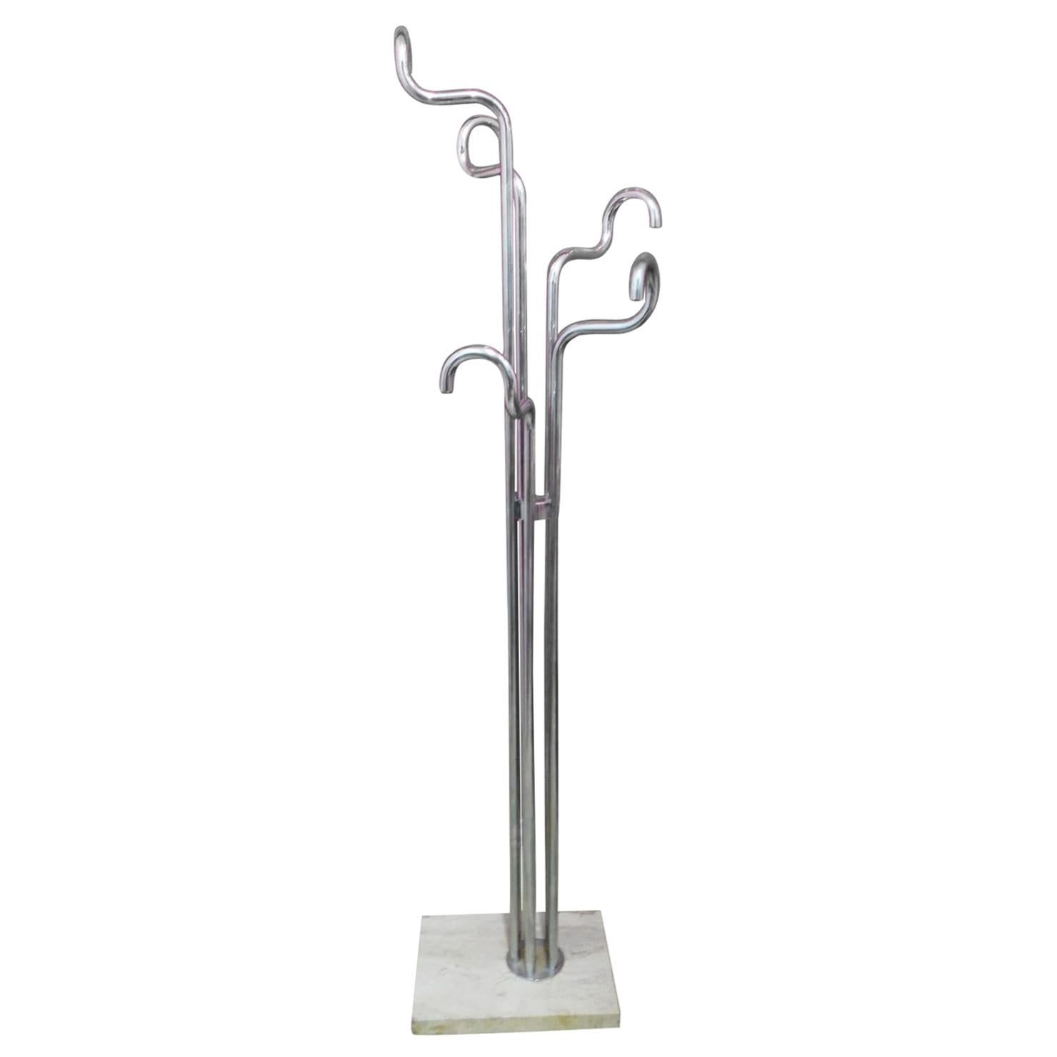 Coat Hanger Made of Steel and Marble Base, Italian Style, 1960s