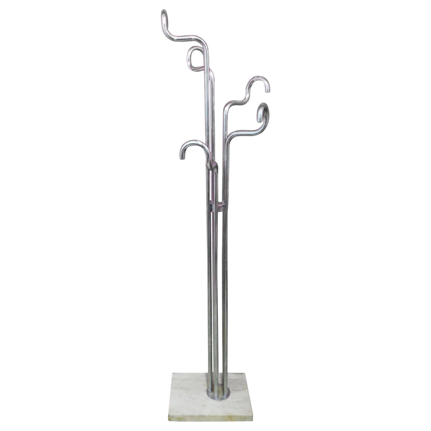 Coat Hanger Made of Steel and Marble Base, Italian Style, 1960s For Sale