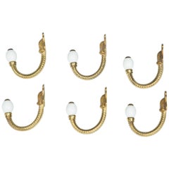 Coat Hooks Gilded and Porcelain, Set of 6
