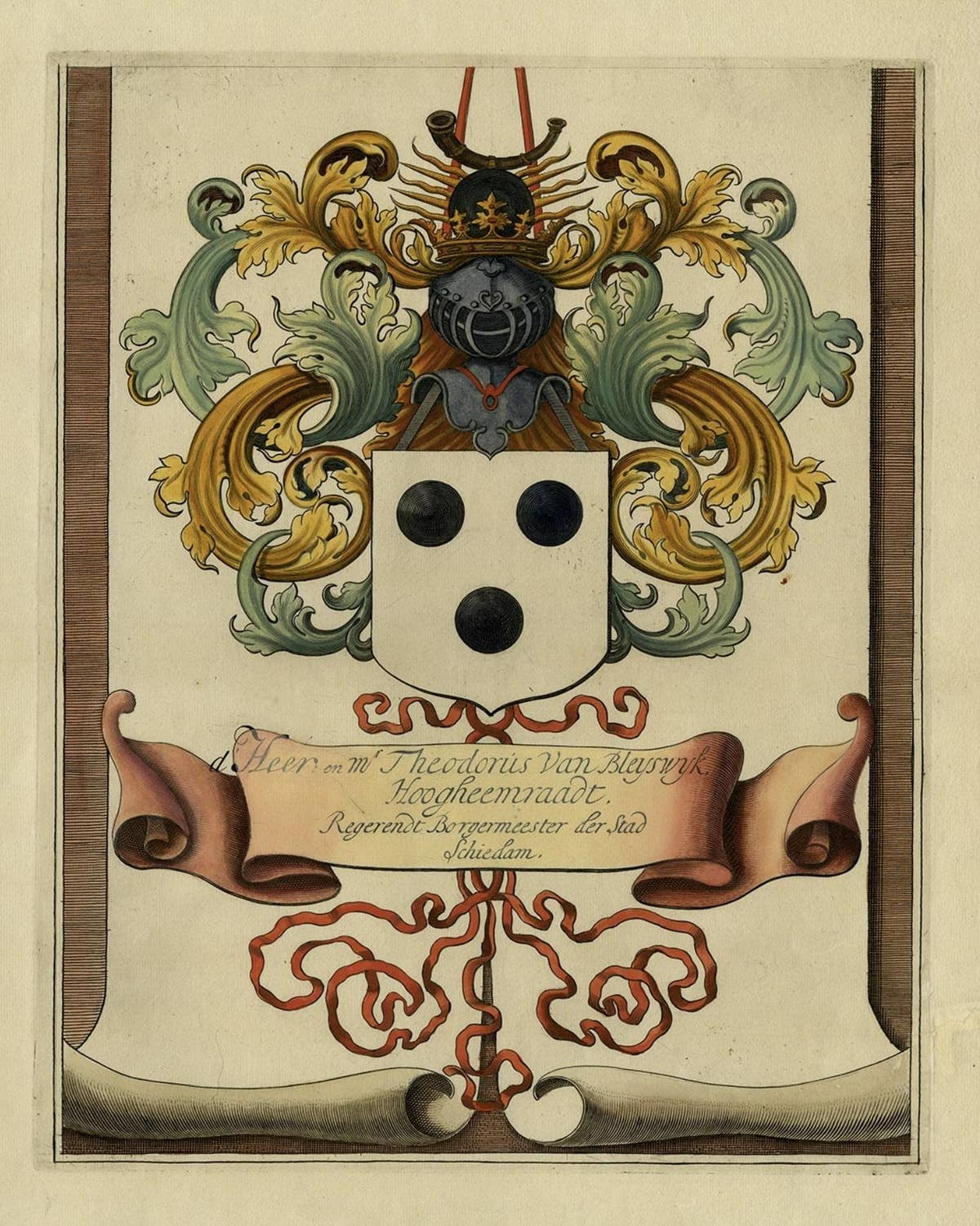 Coat of Arms of Theodorus Van Bleiswijk, Mayor of Schiedam, Netherlands, Ca.1680