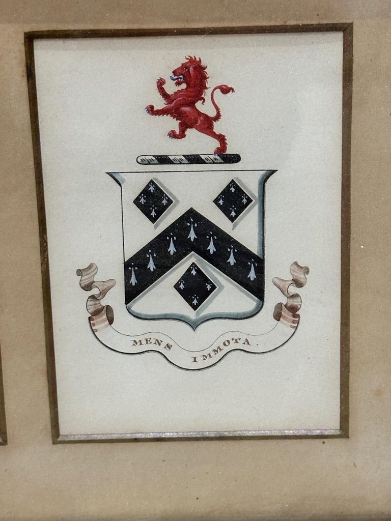 English Coat of Arms Painted in Watercolor For Sale