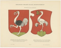 Coat of Arms Print of Leoben, Steiermark, Austria & Count Rambaldi, Italy, 1910