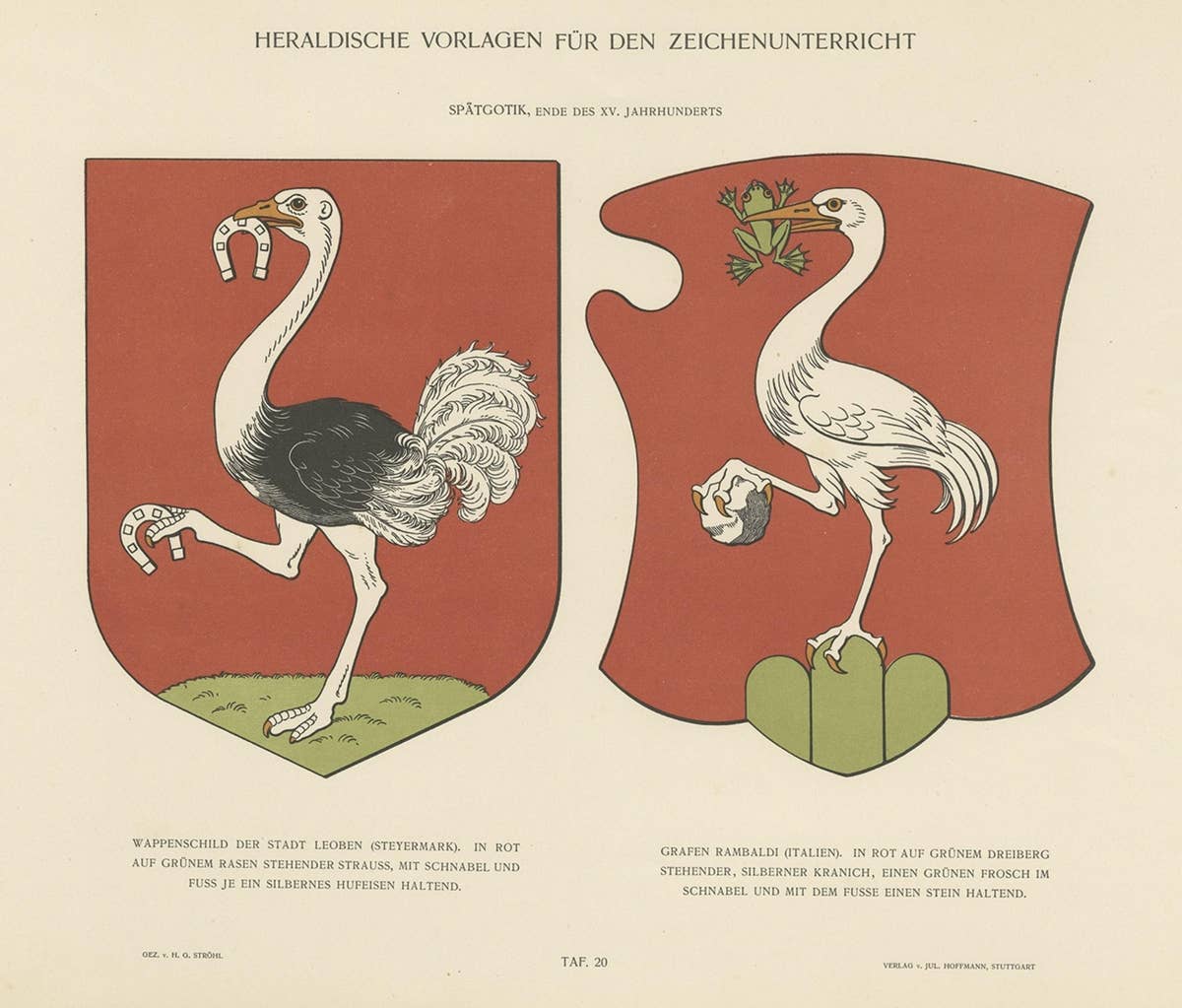 Coat of Arms Print of Leoben, Steiermark, Austria & Count Rambaldi, Italy, 1910