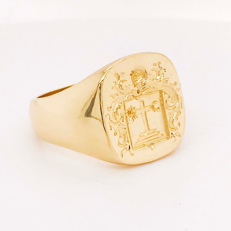 Cross Man's Ring in 14K Yellow Gold, Religious Coat of Arms Ring