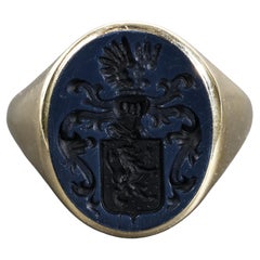 Coat of Arms Signet Ring, English, Victorian, 18K, Size 9