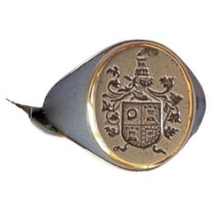 Retro Coat of Arms Steel Gold Portuguese Nobility Mens Signet Ring