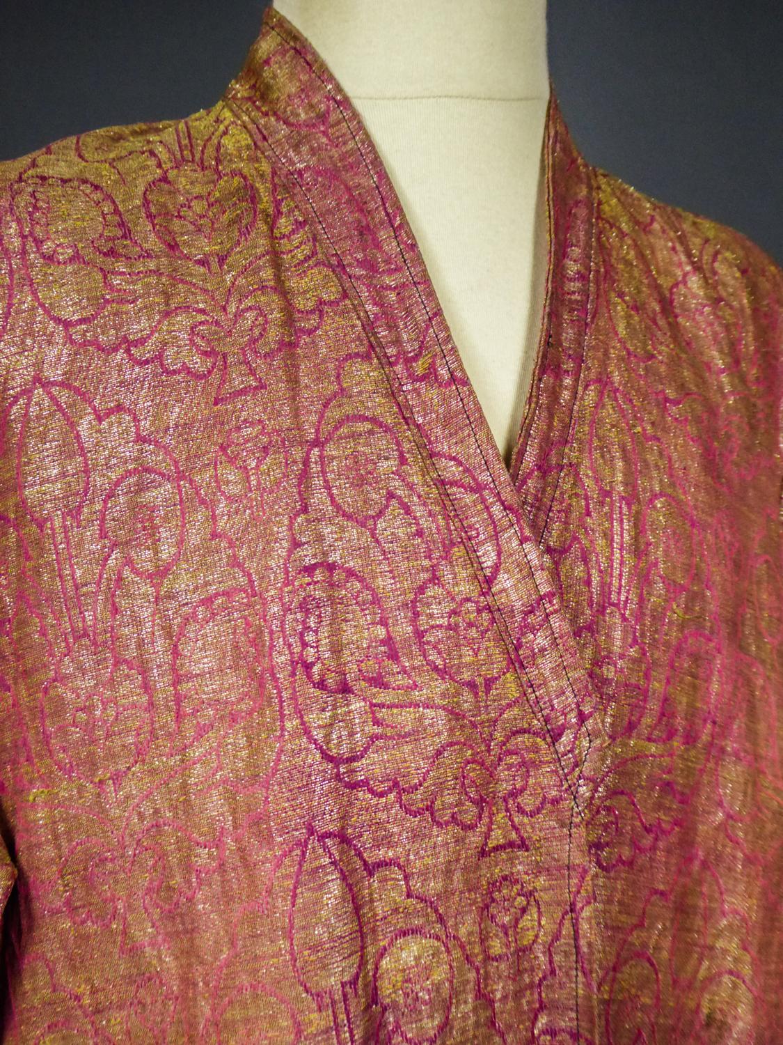 Coat or Banyan in Gold Lamé and Russian Cotton Print - Uzbekistan Circa 1920 6