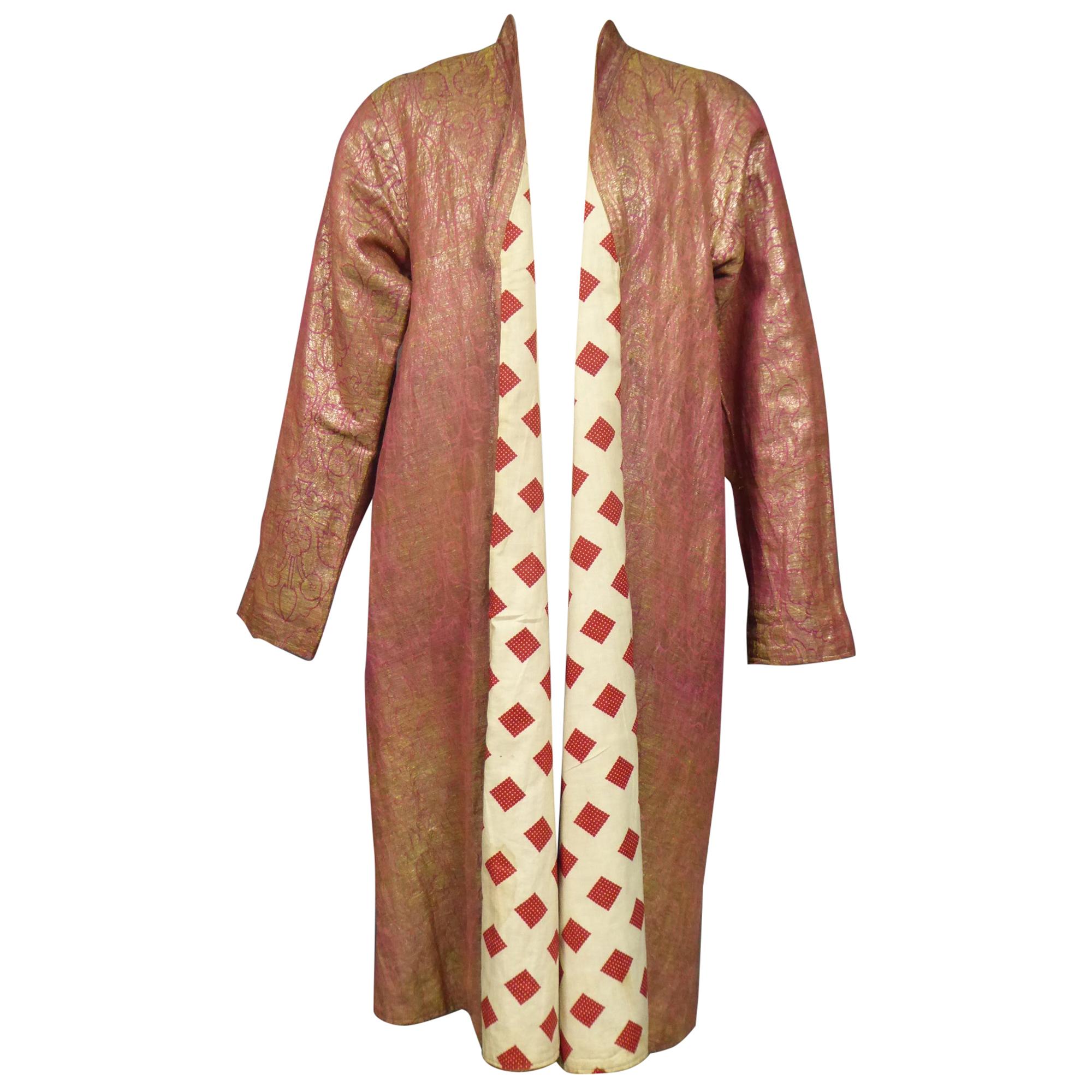 Coat or Banyan in Gold Lamé and Russian Cotton Print - Uzbekistan Circa 1920