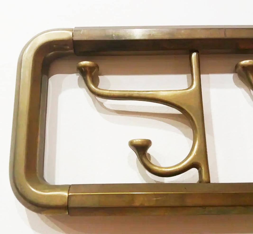 Coat Rack Art Deco Brass or Bronze with Five Folding Hooks, Austria, 1930s 3