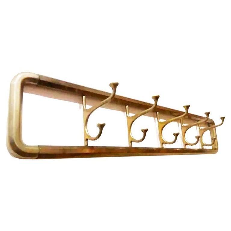 Coat Rack Art Deco Brass or Bronze with Five Folding Hooks, Austria