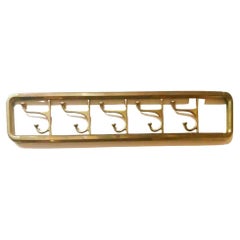 Coat Rack Art Deco Brass or Bronze with Five Folding Hooks, Austria, 1930s