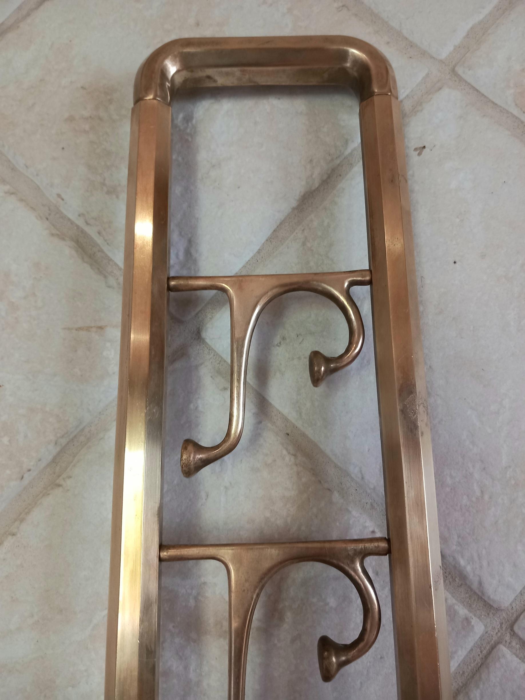 Coat Rack Art Deco Brass or Bronze with Three Folding Hooks, Austria, 1930s 6