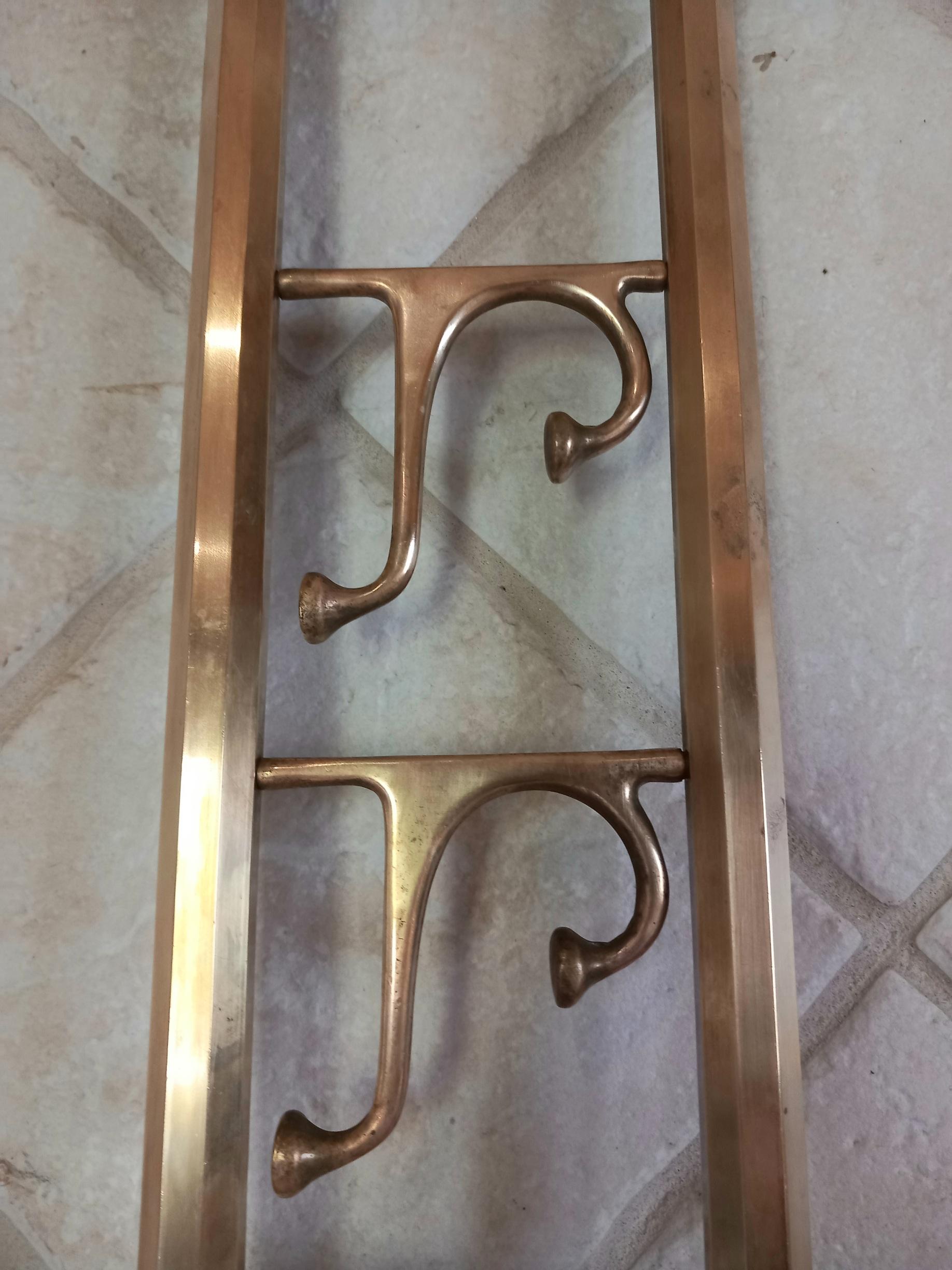 Coat Rack Art Deco Brass or Bronze with Three Folding Hooks, Austria, 1930s 7