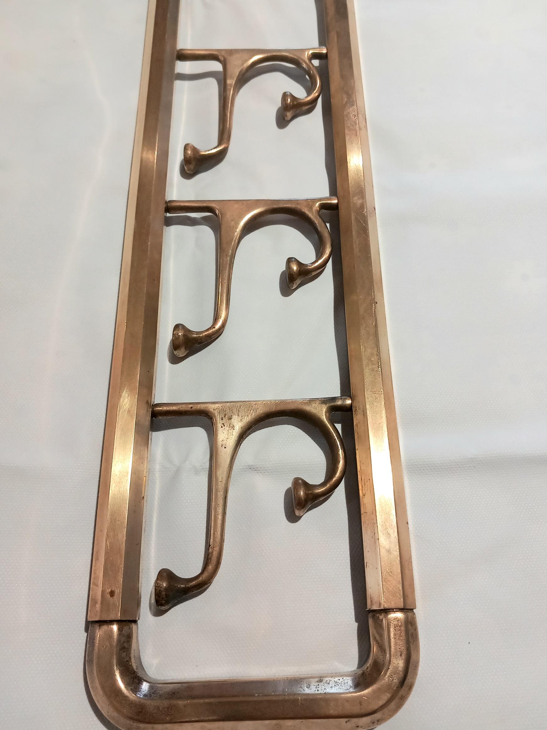 Austrian Coat Rack Art Deco Brass or Bronze with Three Folding Hooks, Austria, 1930s