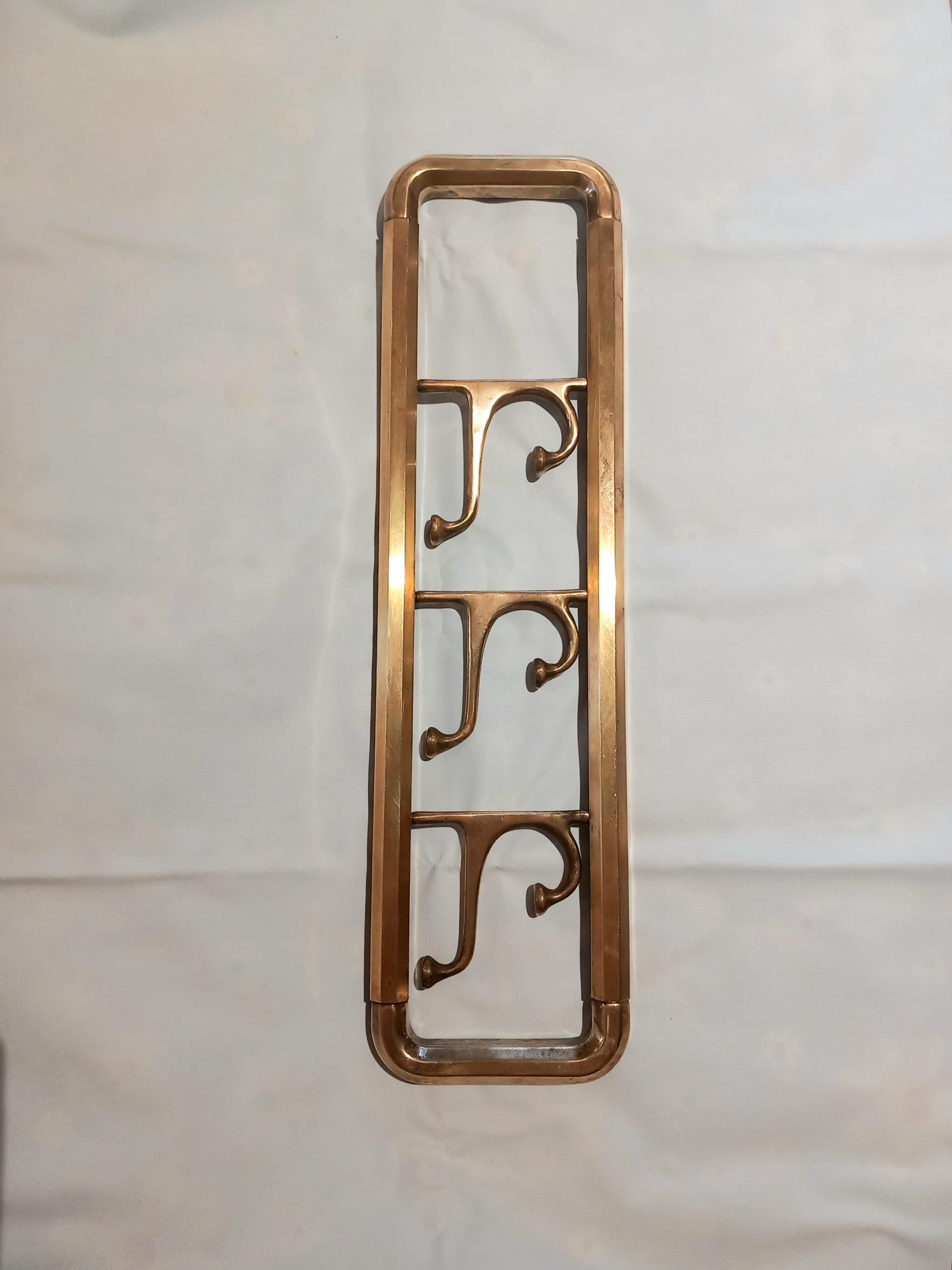 20th Century Coat Rack Art Deco Brass or Bronze with Three Folding Hooks, Austria, 1930s