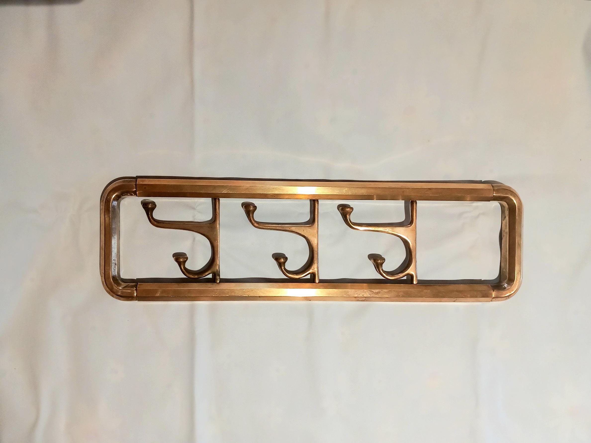Coat Rack Art Deco Brass or Bronze with Three Folding Hooks, Austria, 1930s 1