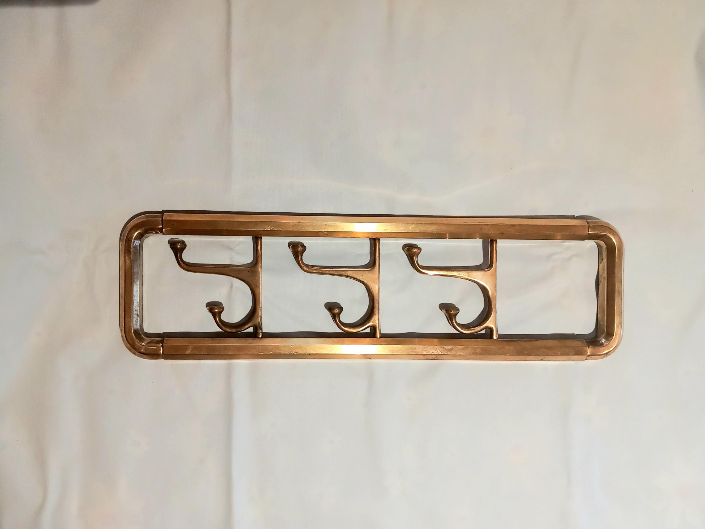 Coat Rack Art Deco Brass or Bronze with Three Folding Hooks, Austria, 1930s 1