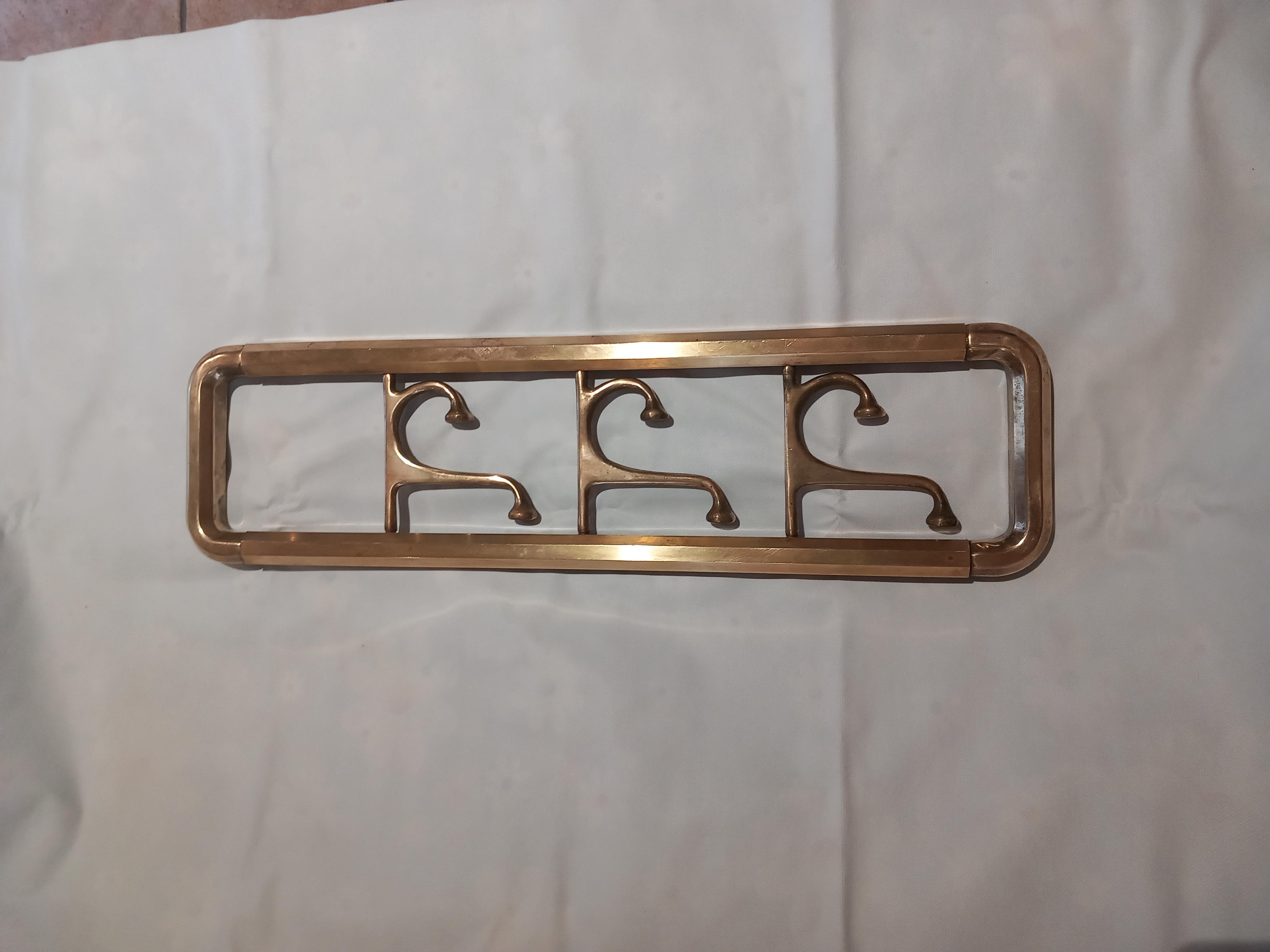 Coat Rack Art Deco Brass or Bronze with Three Folding Hooks, Austria, 1930s 2