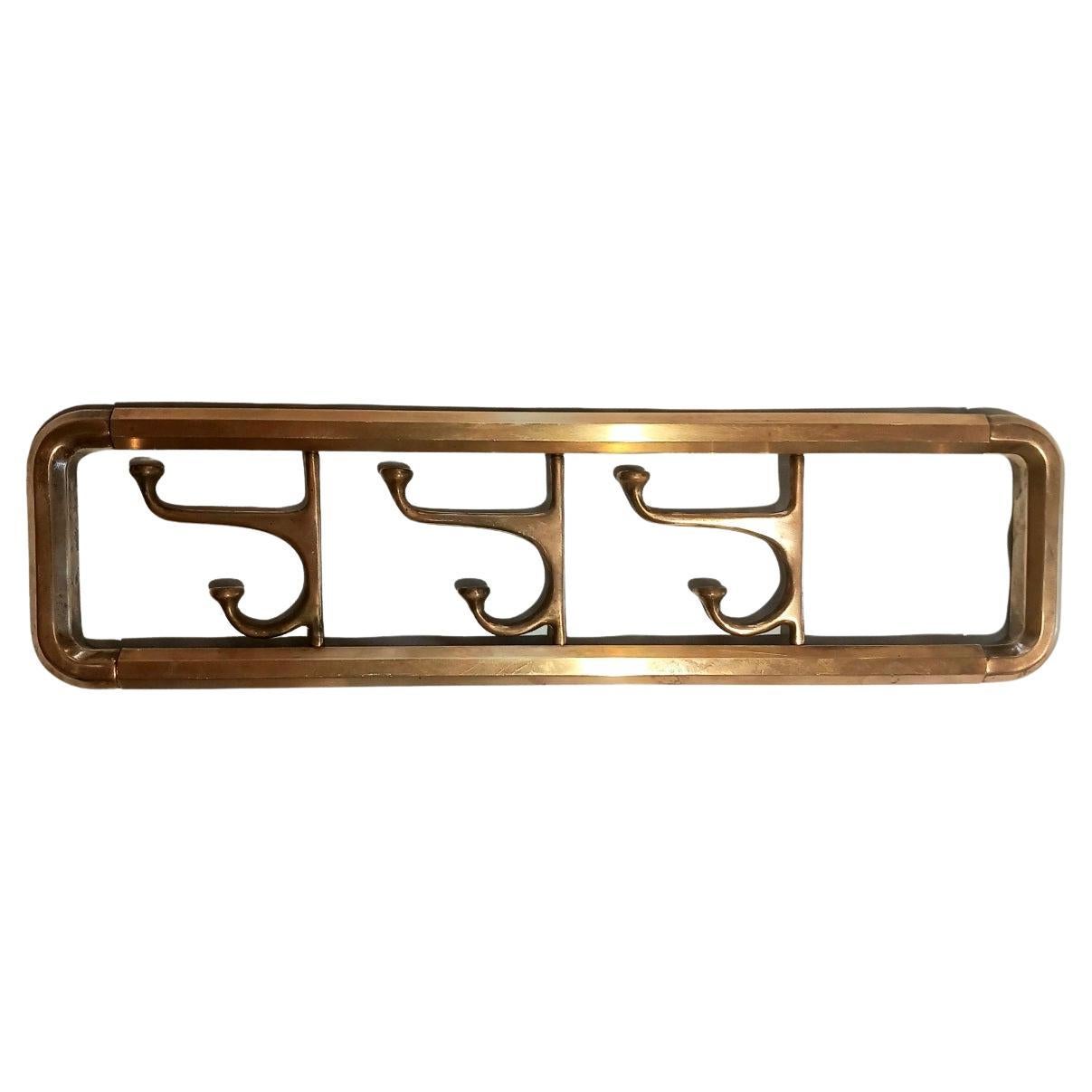 Coat Rack Art Deco Brass or Bronze with Three Folding Hooks, Austria, 1930s