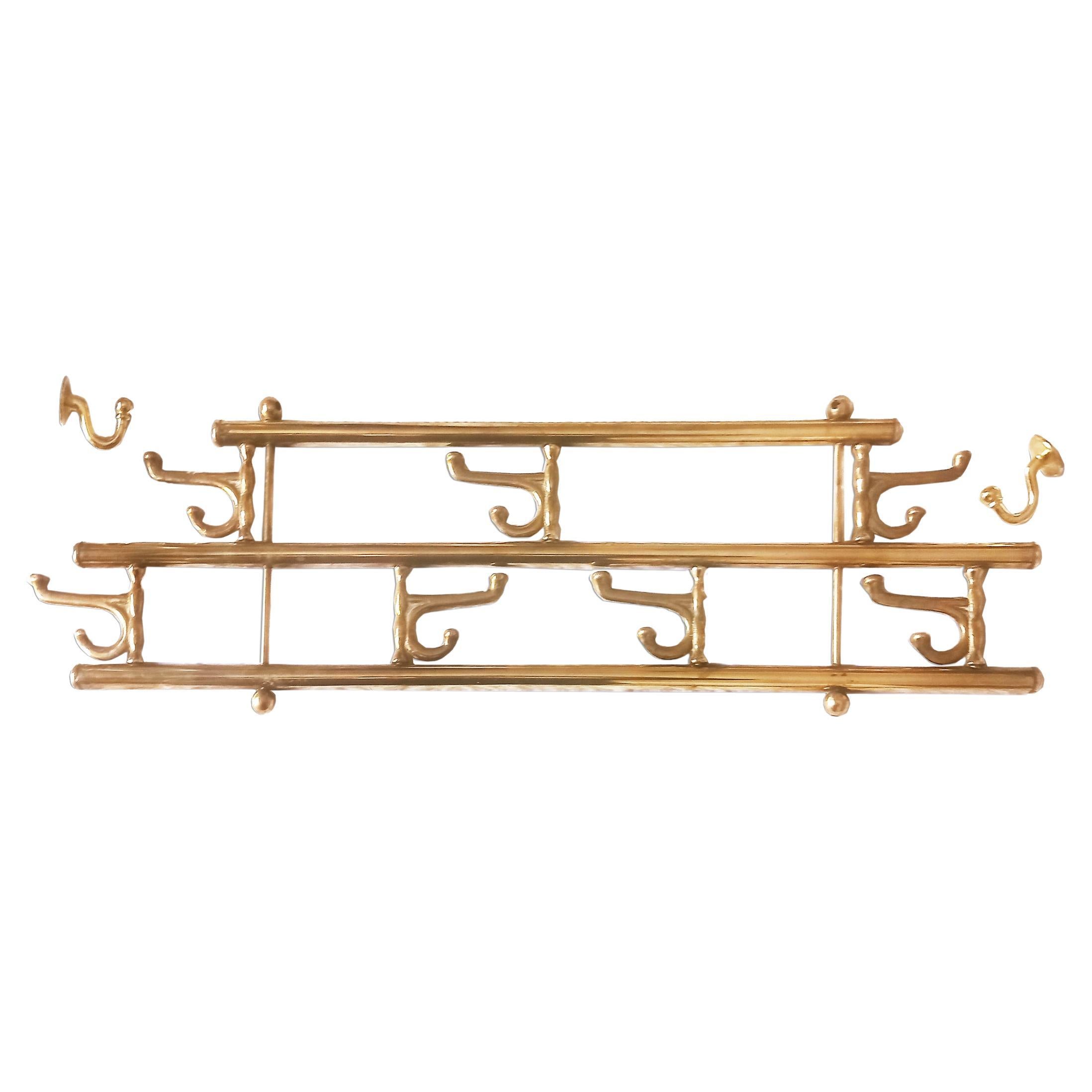 Coat Rack Brass With 7 Folding Hooks For Sale
