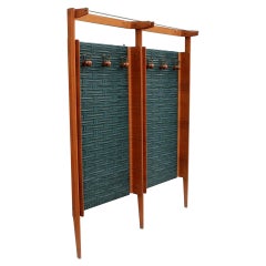 Coat Rack Hanger Italian Teak Bands Green Eco-Leather Campo & Graffi Attributed