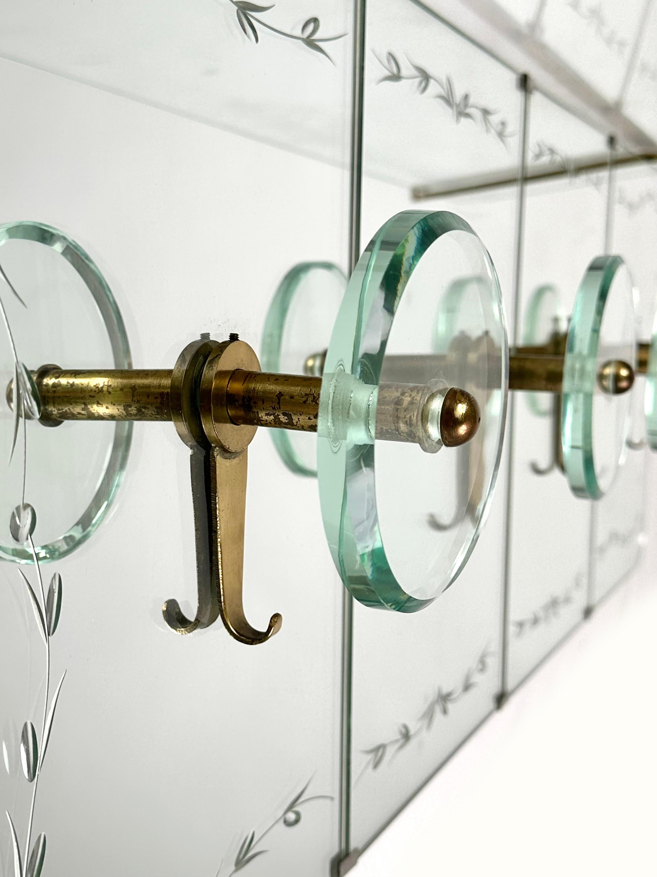 Coat Rack Hanger Shelf in Mirror, Brass and Glass by Cristal Art, Italy, 1950s 3