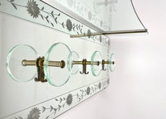 Coat Rack Hanger Shelf in Mirror, Brass and Glass by Cristal Art, Italy, 1950s