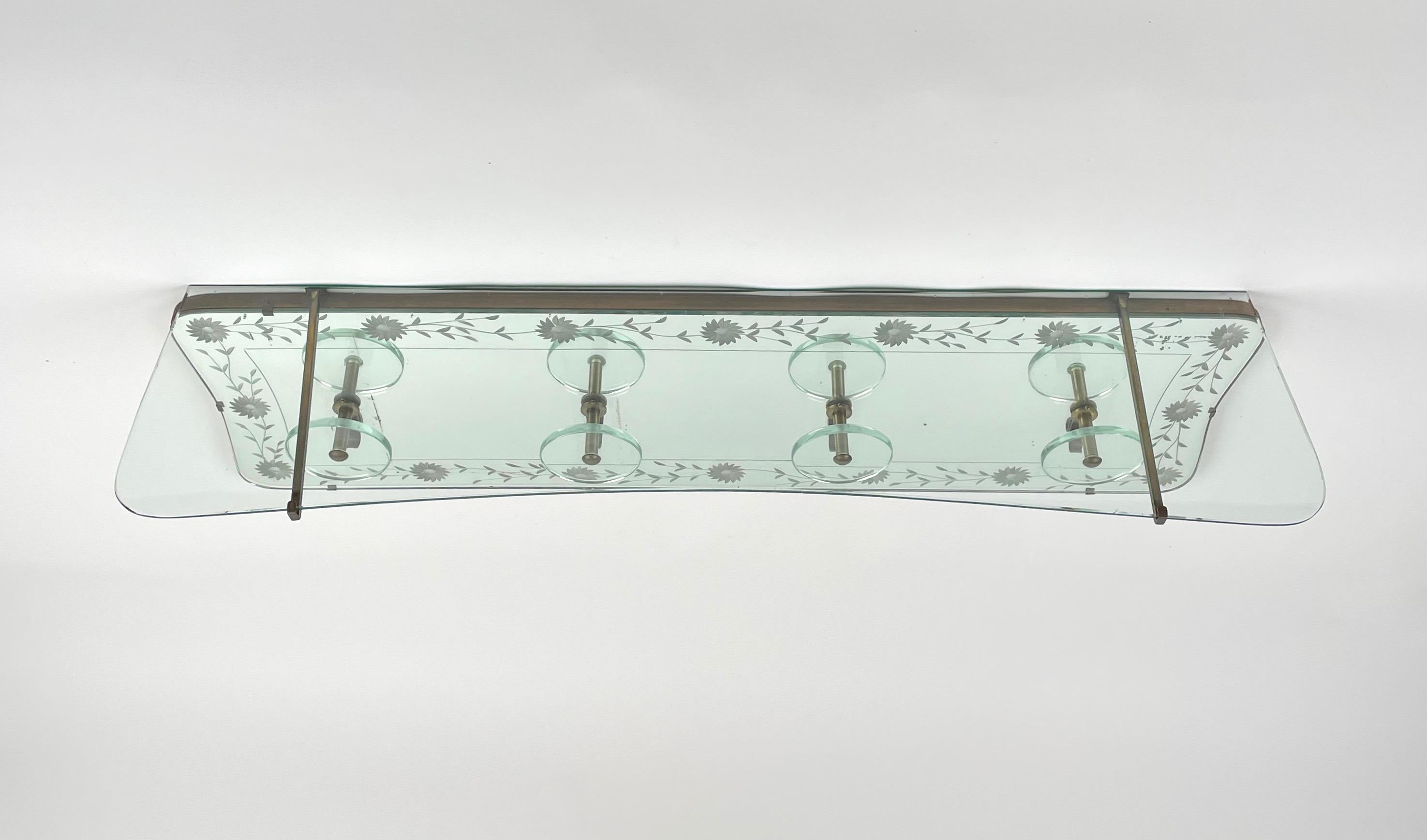Coat Rack Hanger Shelf in Mirror, Brass and Glass by Cristal Art, Italy, 1950s In Good Condition In Rome, IT