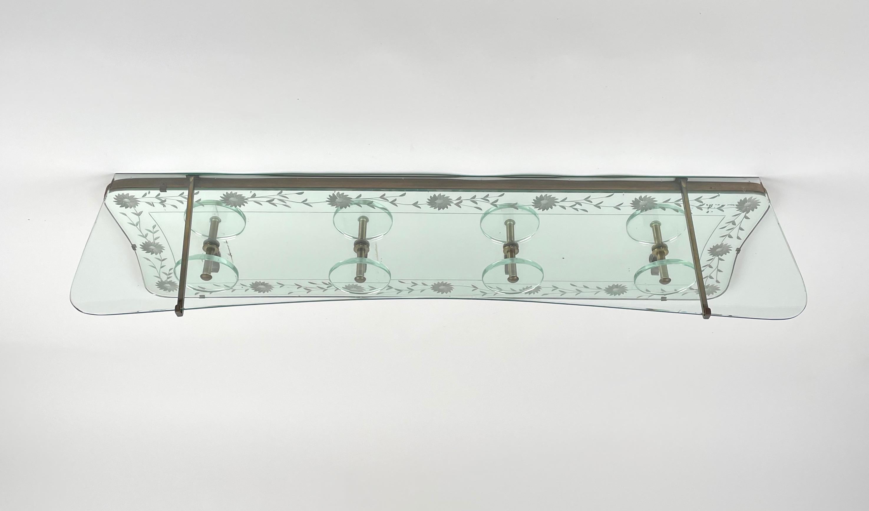 Mid-20th Century Coat Rack Hanger Shelf in Mirror, Brass and Glass by Cristal Art, Italy, 1950s