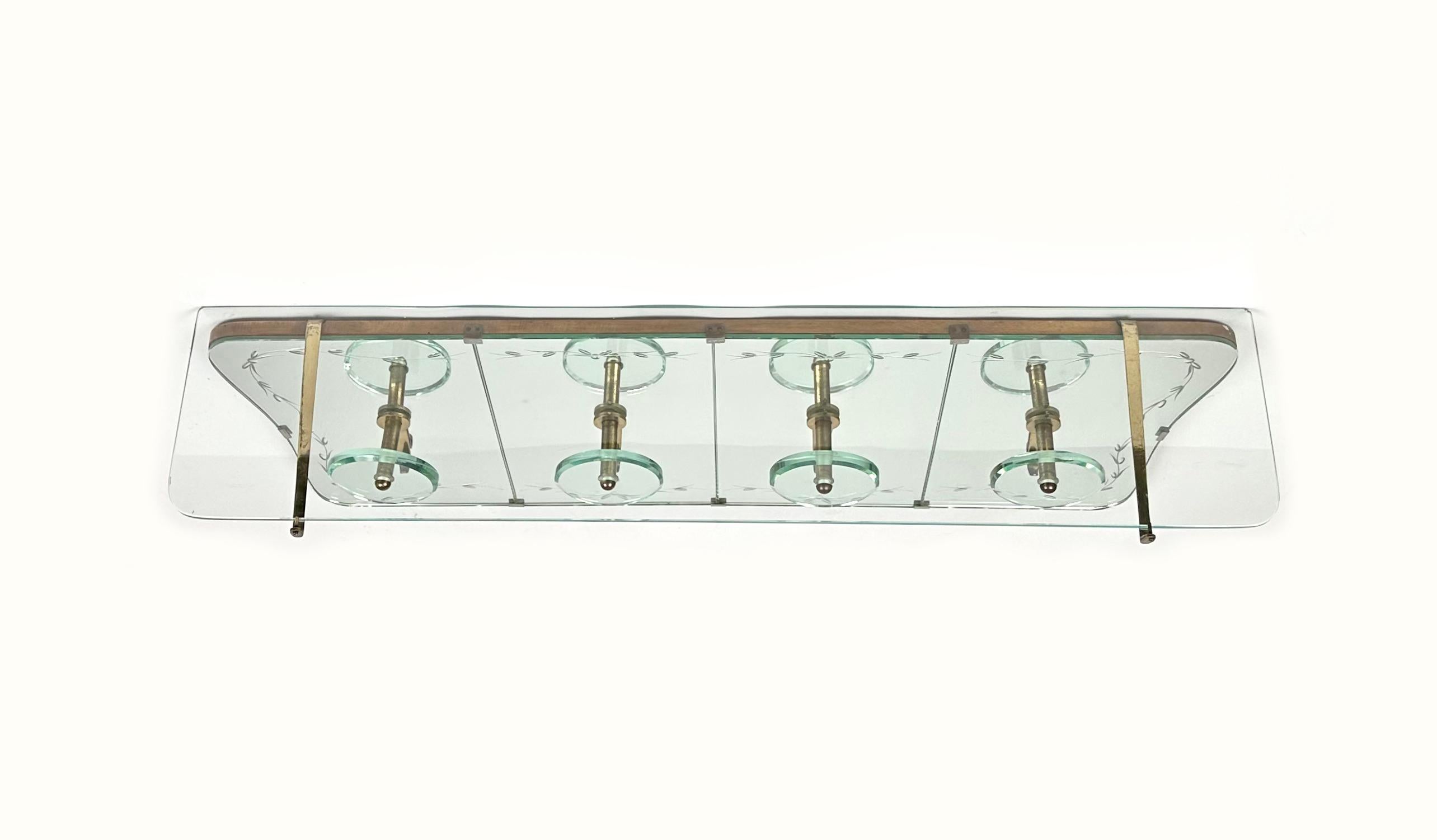 Mid-20th Century Coat Rack Hanger Shelf in Mirror, Brass and Glass by Cristal Art, Italy, 1950s