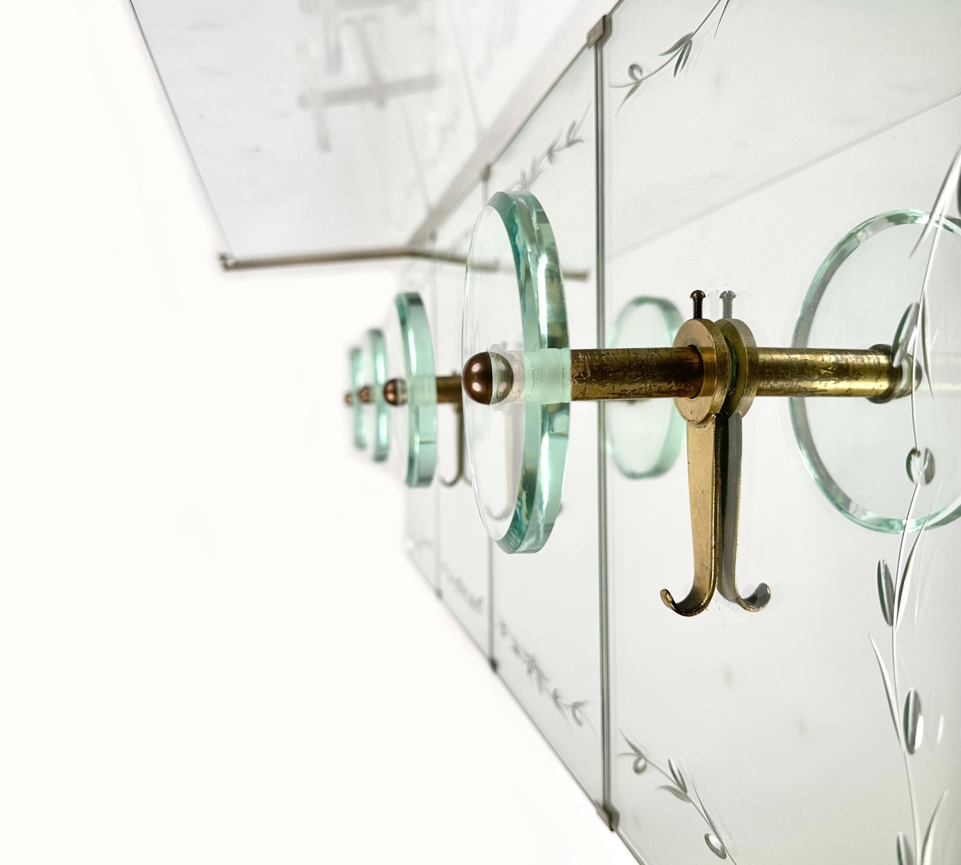 Metal Coat Rack Hanger Shelf in Mirror, Brass and Glass by Cristal Art, Italy, 1950s